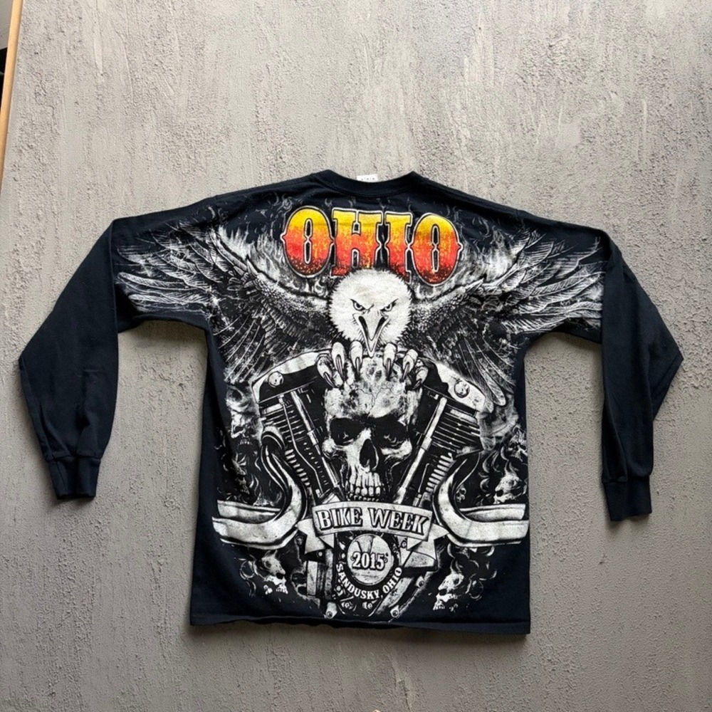 Vintage Bike Week Shirt Medium Black 2010s Ohio Bike Week Eagle AOP Motorbike